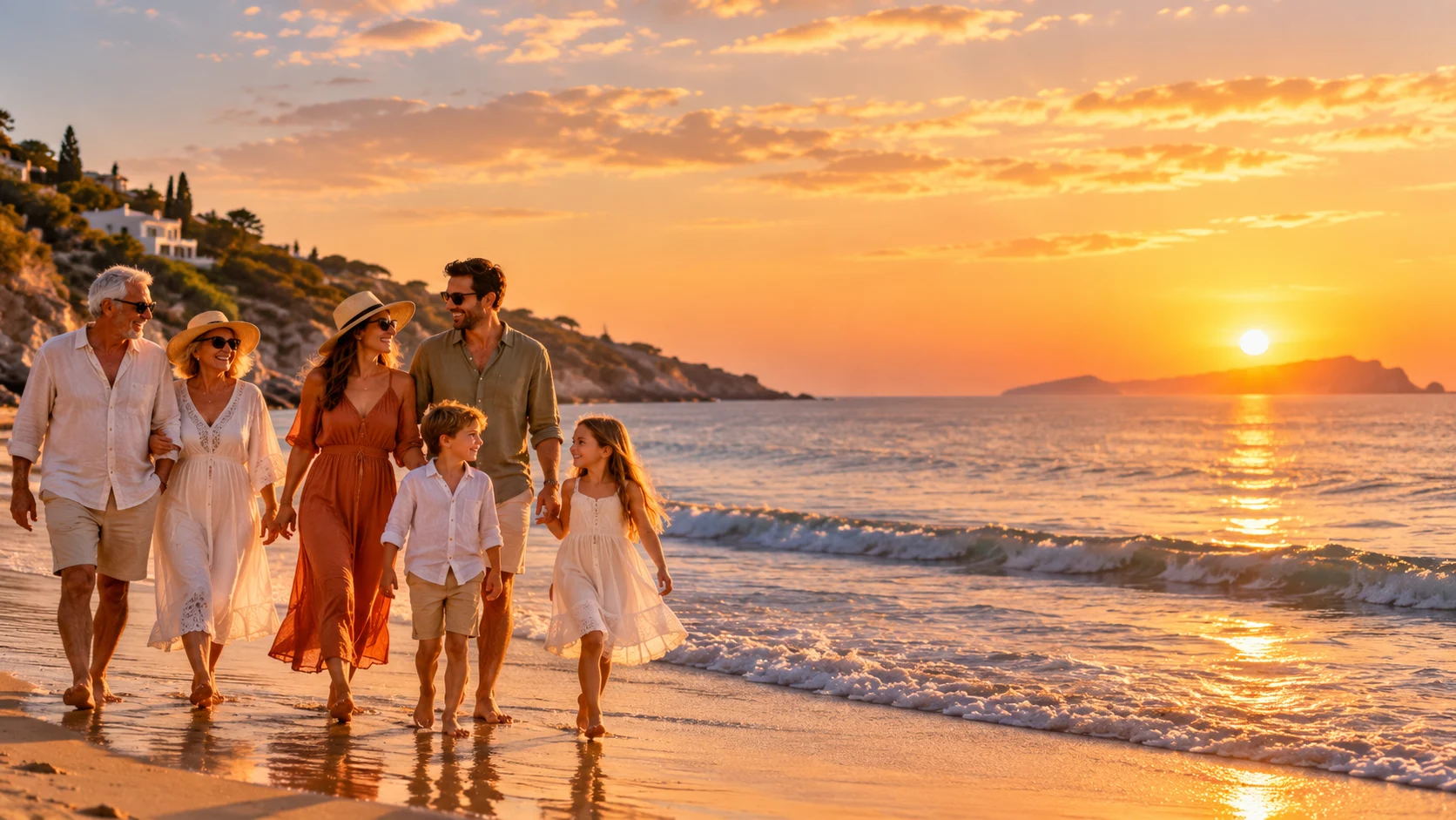 Three generations enjoying a beach holiday